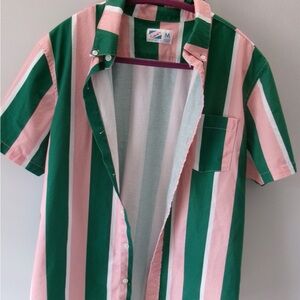 Bermies Green and Pink Striped Casual Button Down Shirt